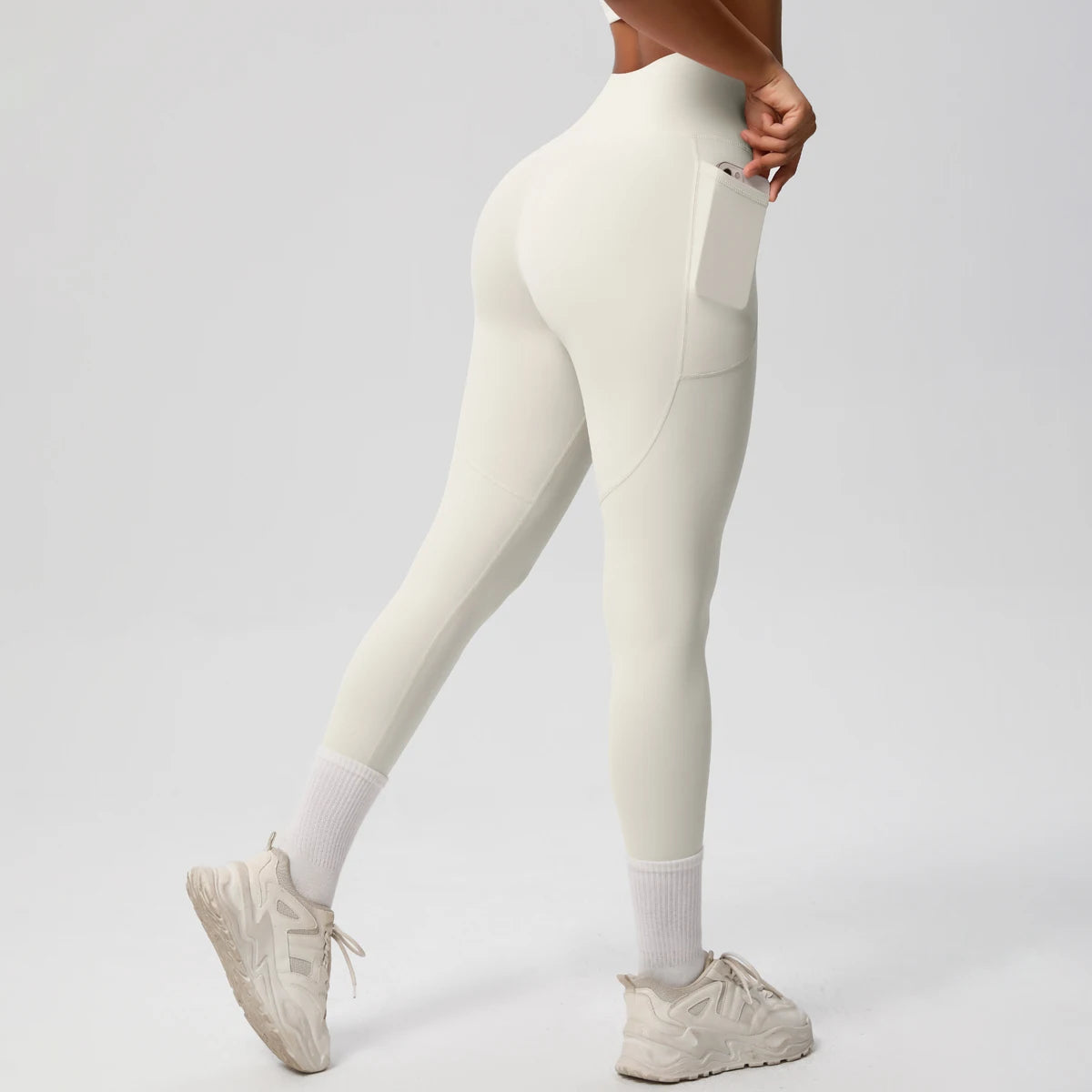 High Waist Women's Leggings Stretch Yoga Pants Tights With Pockets Push Up Fitness Running Sportswear Solid Color Pants