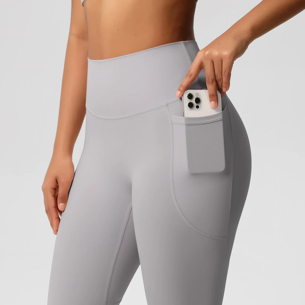 High Waist Women's Leggings Stretch Yoga Pants Tights With Pockets Push Up Fitness Running Sportswear Solid Color Pants