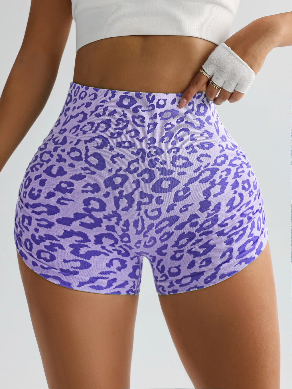 Women Leopard Gym Shorts Athletic Butt Lifting Workout Biker High Waist Yoga Pants Leggins Sports Fitness Short Tights