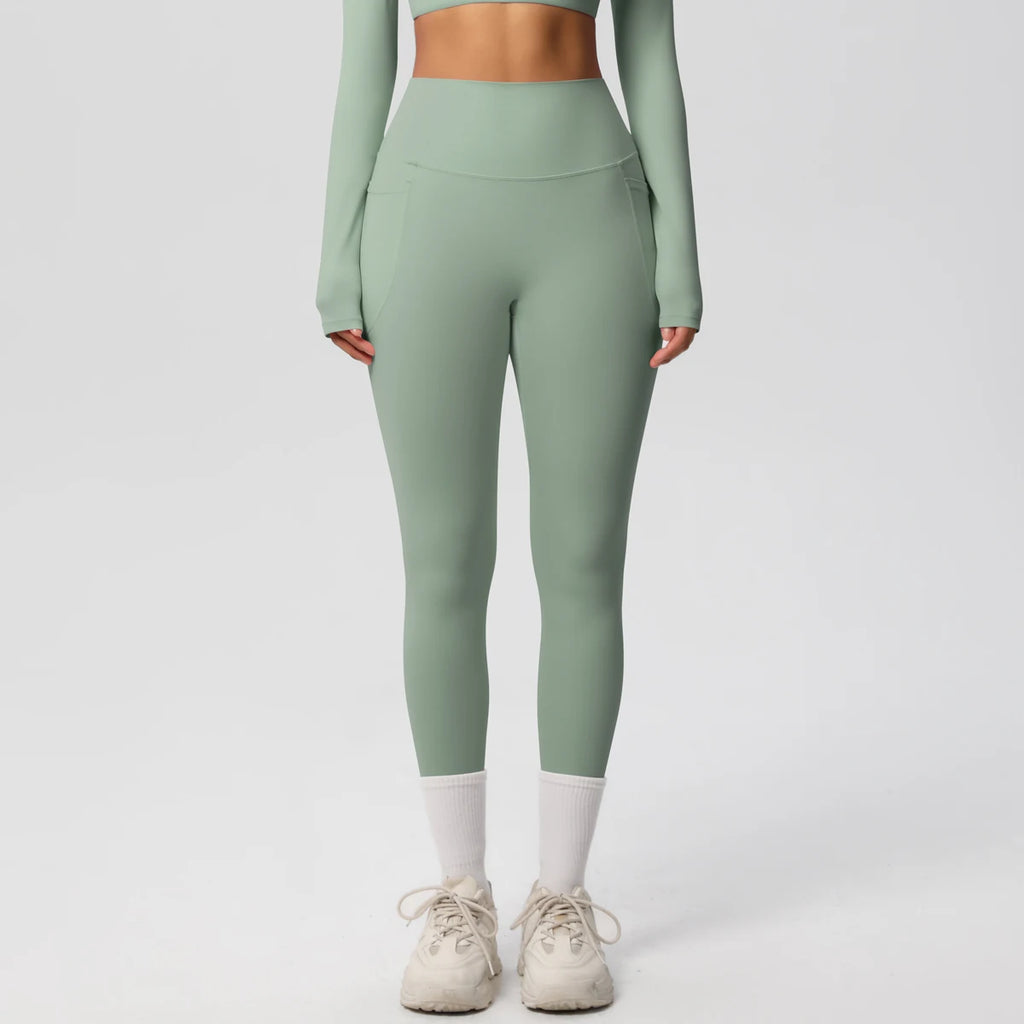 High Waist Women's Leggings Stretch Yoga Pants Tights With Pockets Push Up Fitness Running Sportswear Solid Color Pants