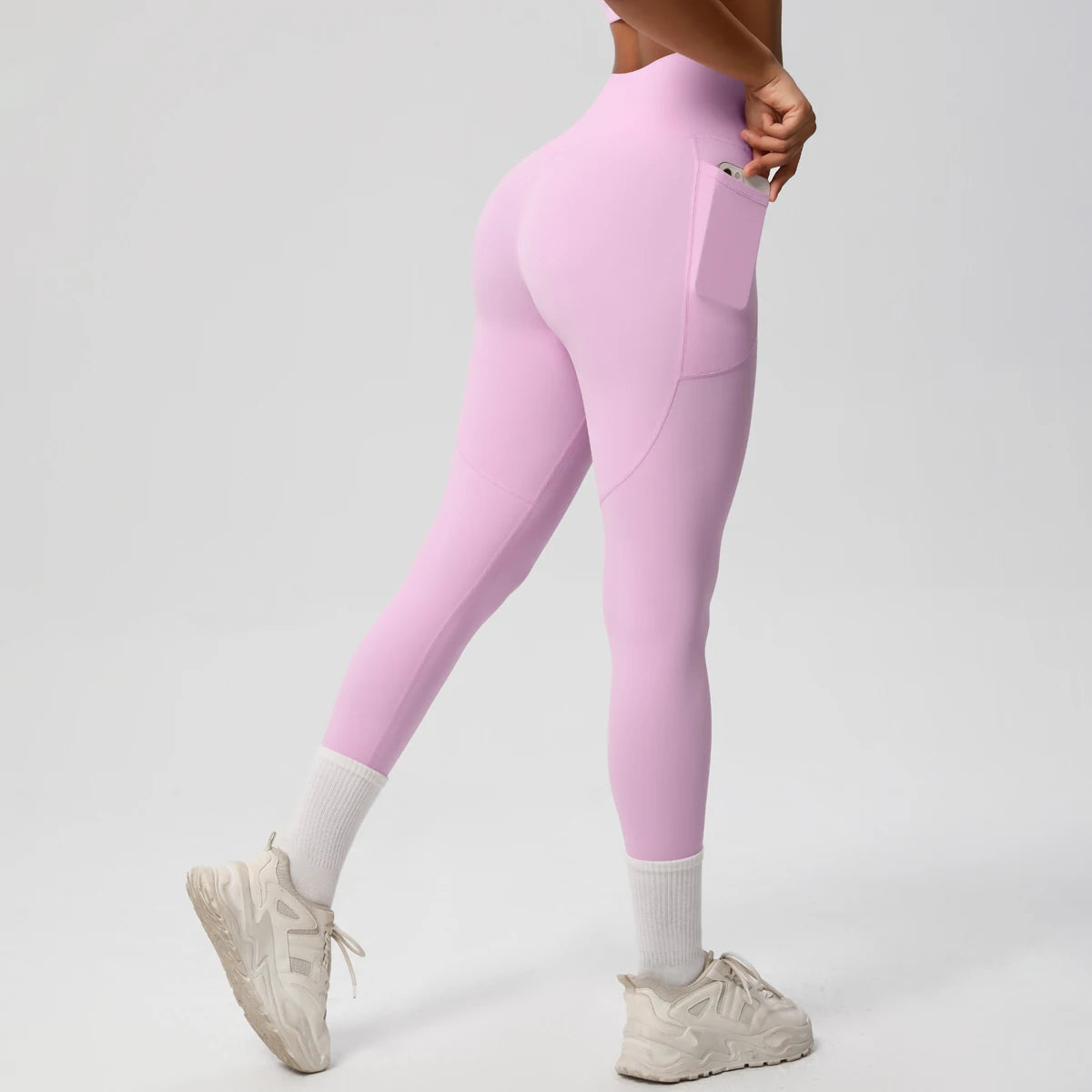 High Waist Women's Leggings Stretch Yoga Pants Tights With Pockets Push Up Fitness Running Sportswear Solid Color Pants