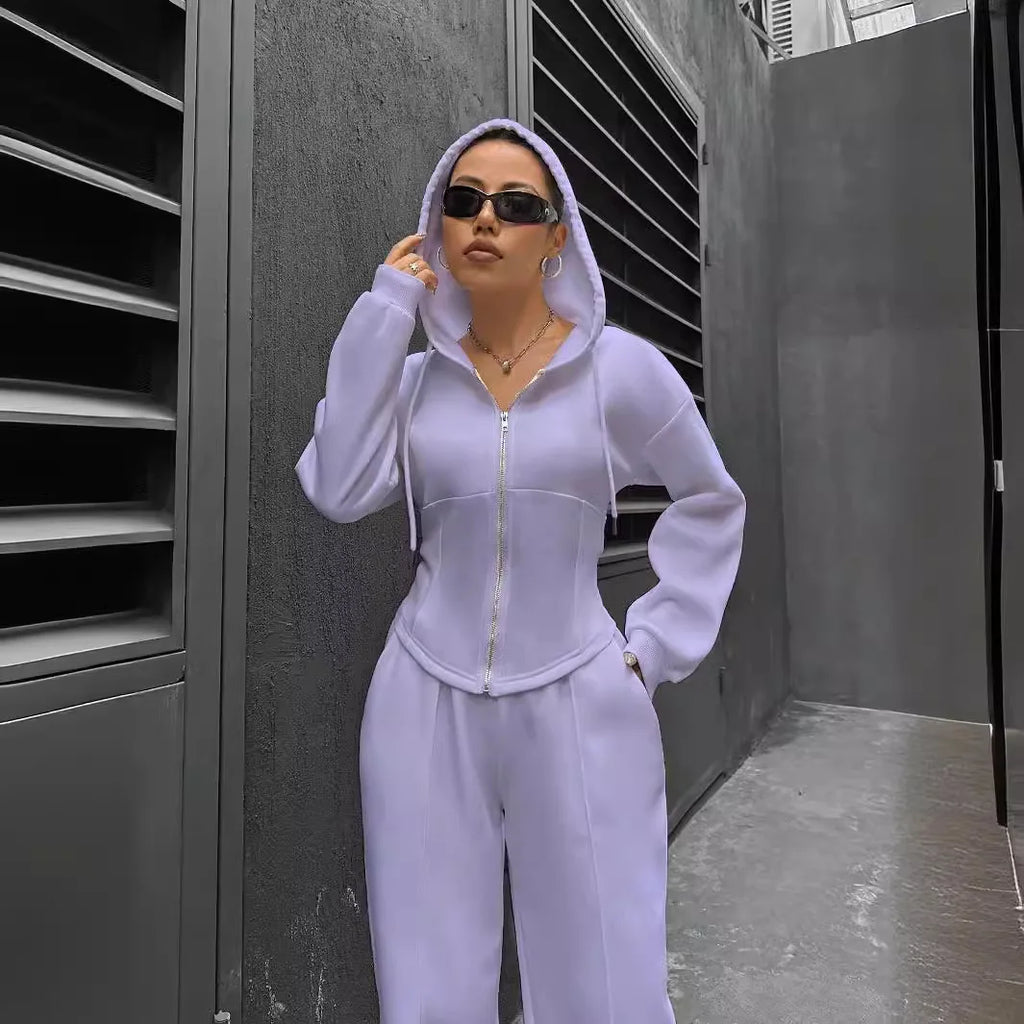 Women's Zip-Up Hoodie & Straight Trousers Set