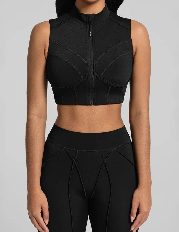 Zipper Sports Underwear Removable Chest Pad Gathering Breathable I-shaped Vest Fitness Running Outside Yoga Bra Gym Leggings