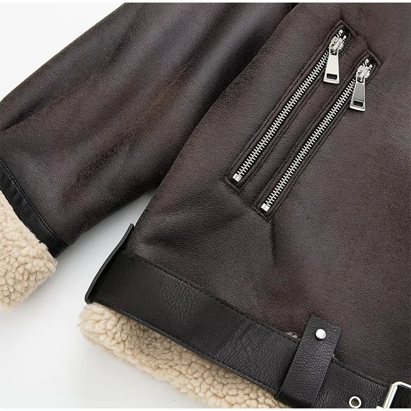 Suninheart Winter New Coats and Jackets Warm Faux Leather Jacket Thick Oversize Outerwear Long Sleeve Luxury Women's Jacket 2025