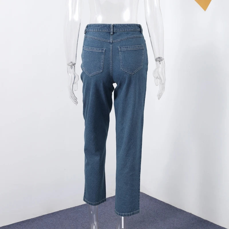 Diamond-shaped Rhinestones Woman's Denim Pants Shiny Diamond Straight Jeans for Women High Rise Trousers Y2k High Street Pants
