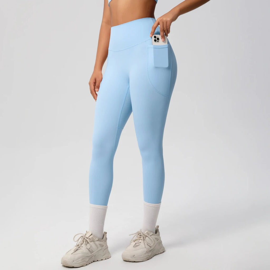 High Waist Women's Leggings Stretch Yoga Pants Tights With Pockets Push Up Fitness Running Sportswear Solid Color Pants