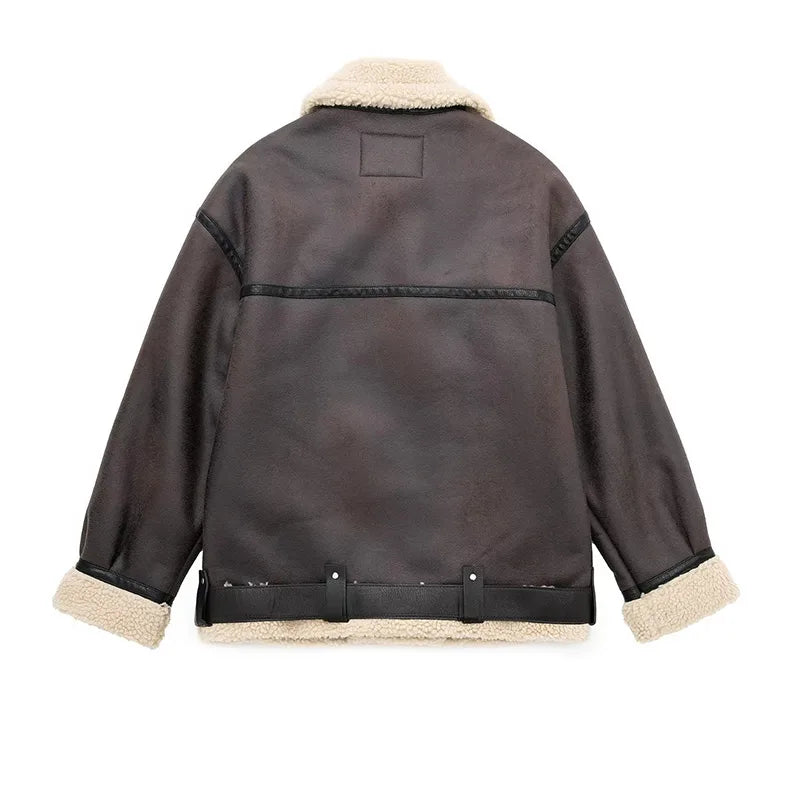 Suninheart Winter New Coats and Jackets Warm Faux Leather Jacket Thick Oversize Outerwear Long Sleeve Luxury Women's Jacket 2025