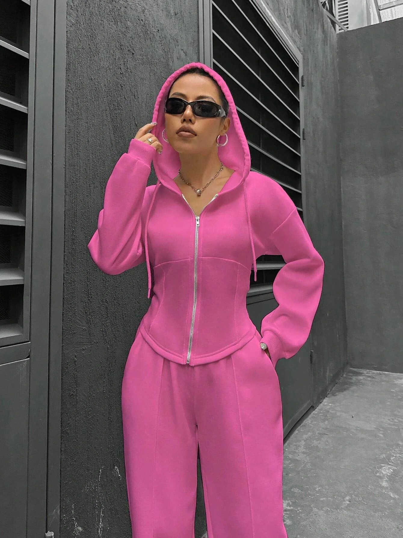 Women's Zip-Up Hoodie & Straight Trousers Set
