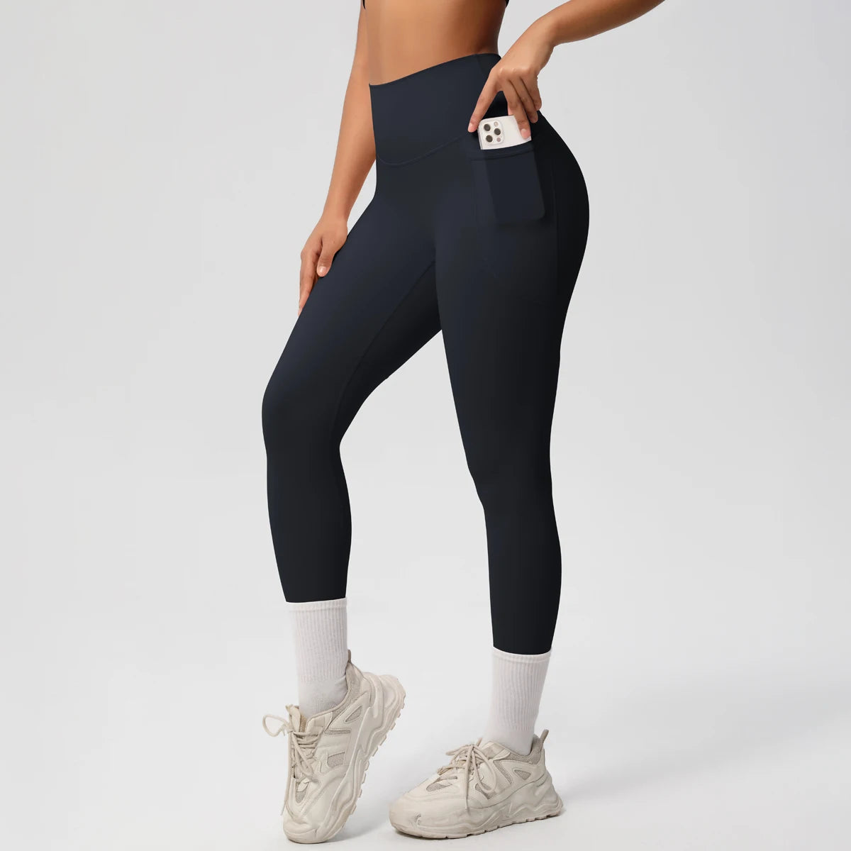 High Waist Women's Leggings Stretch Yoga Pants Tights With Pockets Push Up Fitness Running Sportswear Solid Color Pants