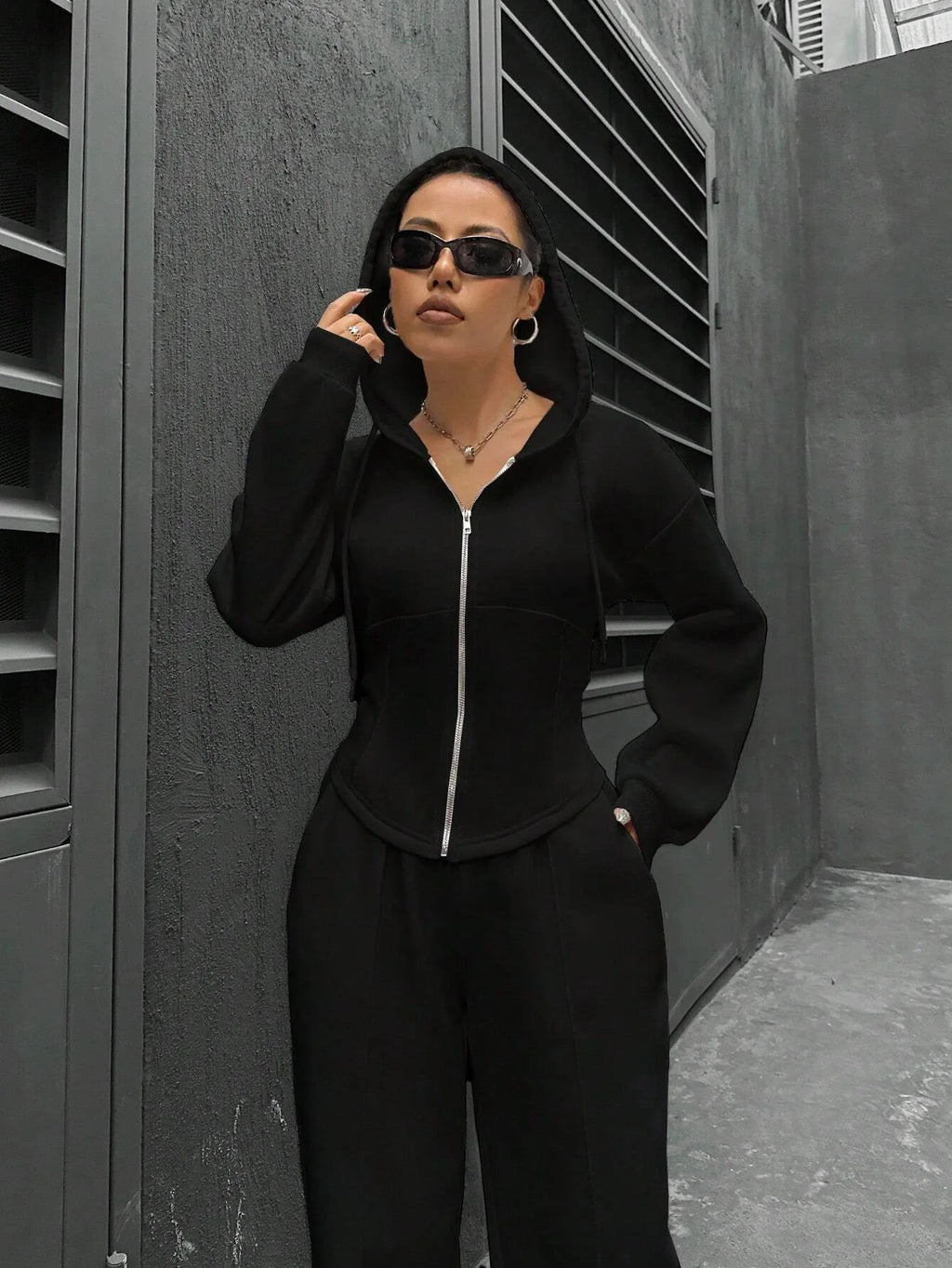 Women's Zip-Up Hoodie & Straight Trousers Set