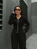 Women's Zip-Up Hoodie & Straight Trousers Set