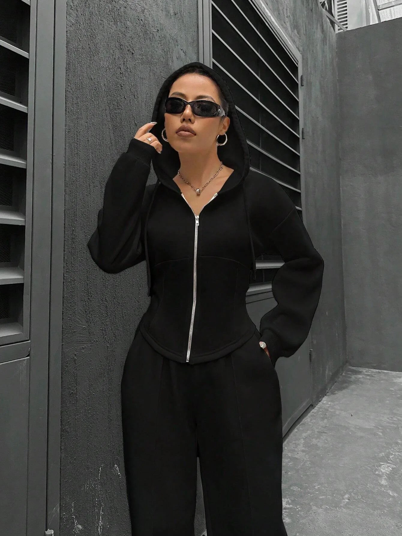 Women's Zip-Up Hoodie & Straight Trousers Set