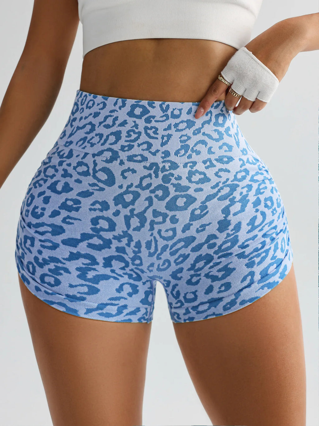 Women Leopard Gym Shorts Athletic Butt Lifting Workout Biker High Waist Yoga Pants Leggins Sports Fitness Short Tights