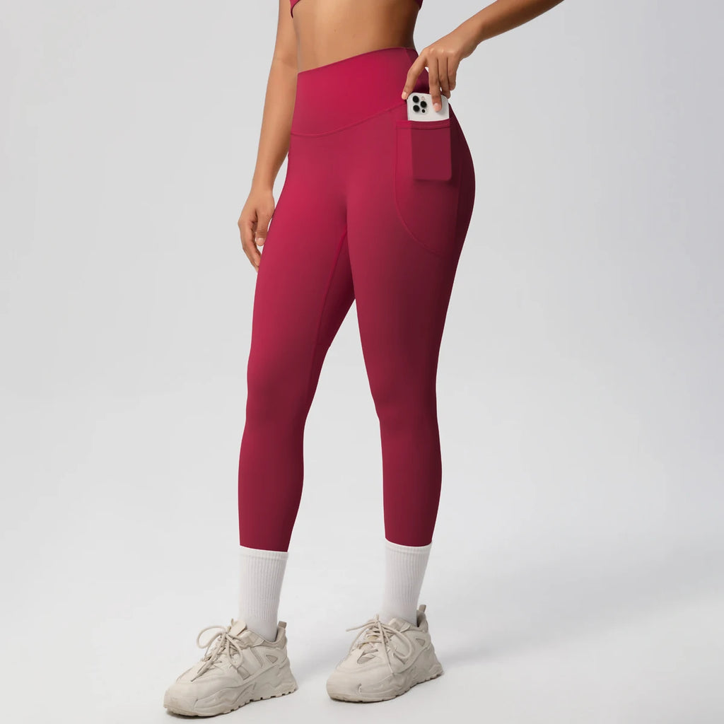 High Waist Women's Leggings Stretch Yoga Pants Tights With Pockets Push Up Fitness Running Sportswear Solid Color Pants
