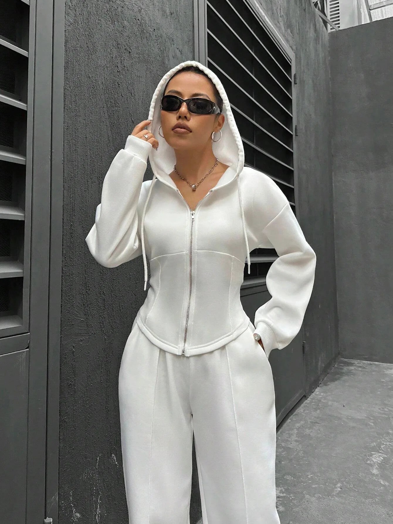 Women's Zip-Up Hoodie & Straight Trousers Set