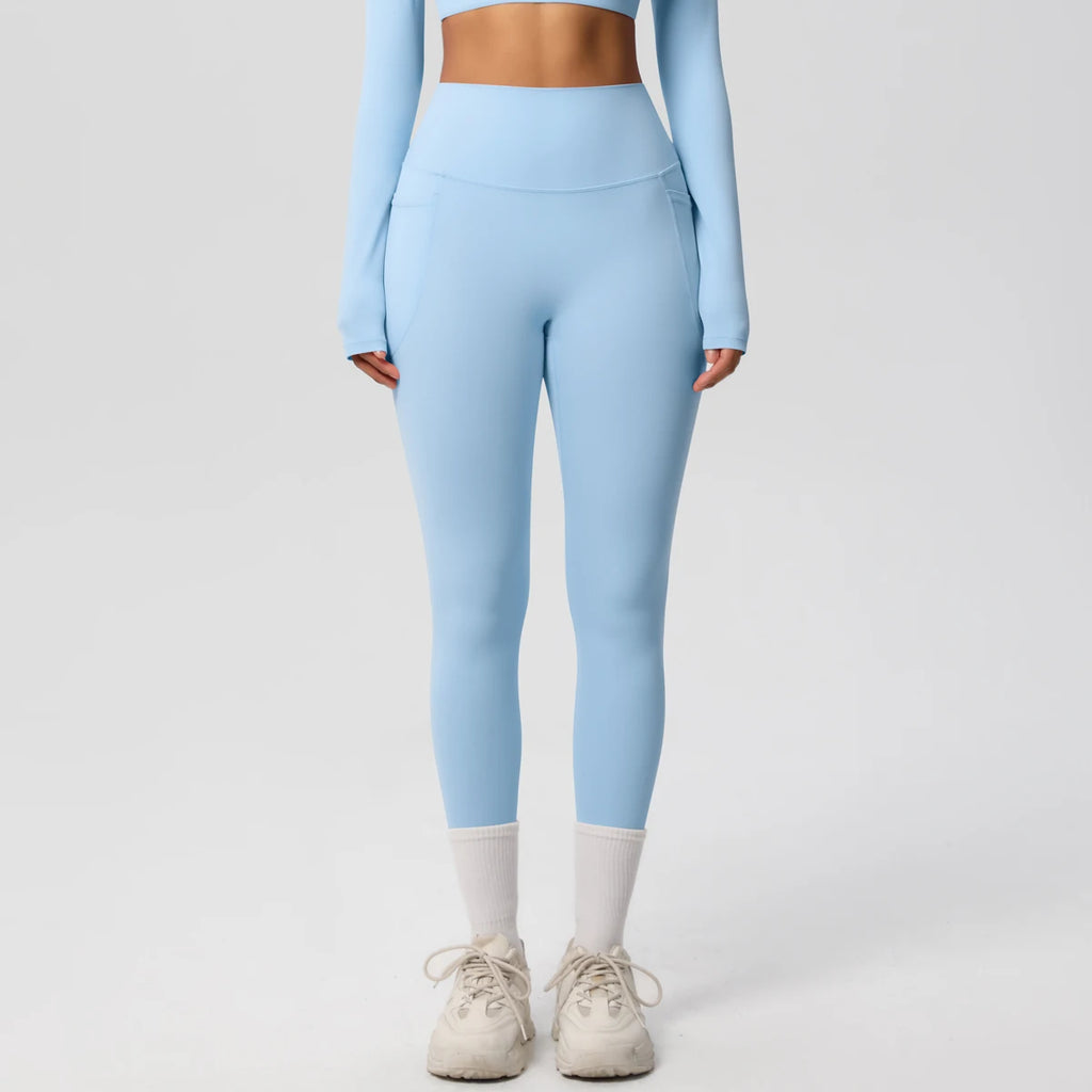 High Waist Women's Leggings Stretch Yoga Pants Tights With Pockets Push Up Fitness Running Sportswear Solid Color Pants