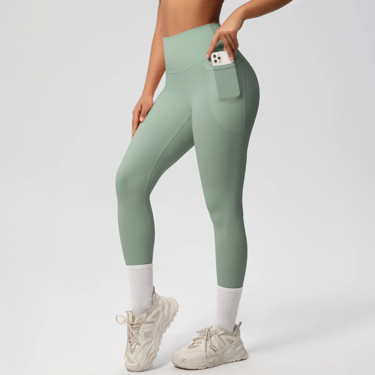 High Waist Women's Leggings Stretch Yoga Pants Tights With Pockets Push Up Fitness Running Sportswear Solid Color Pants