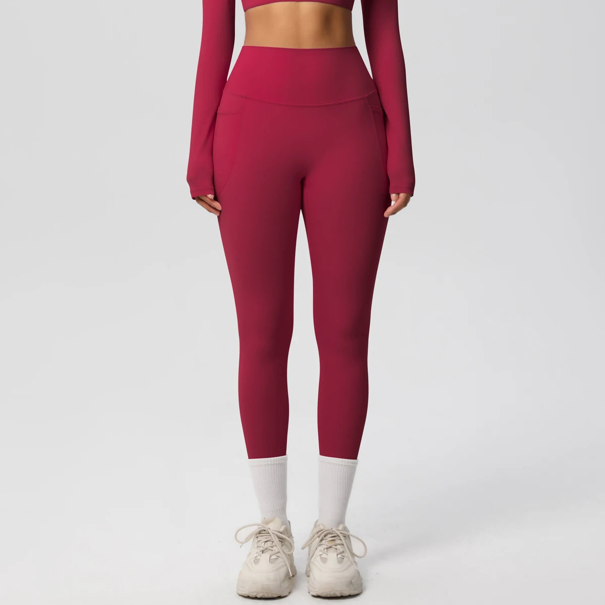High Waist Women's Leggings Stretch Yoga Pants Tights With Pockets Push Up Fitness Running Sportswear Solid Color Pants