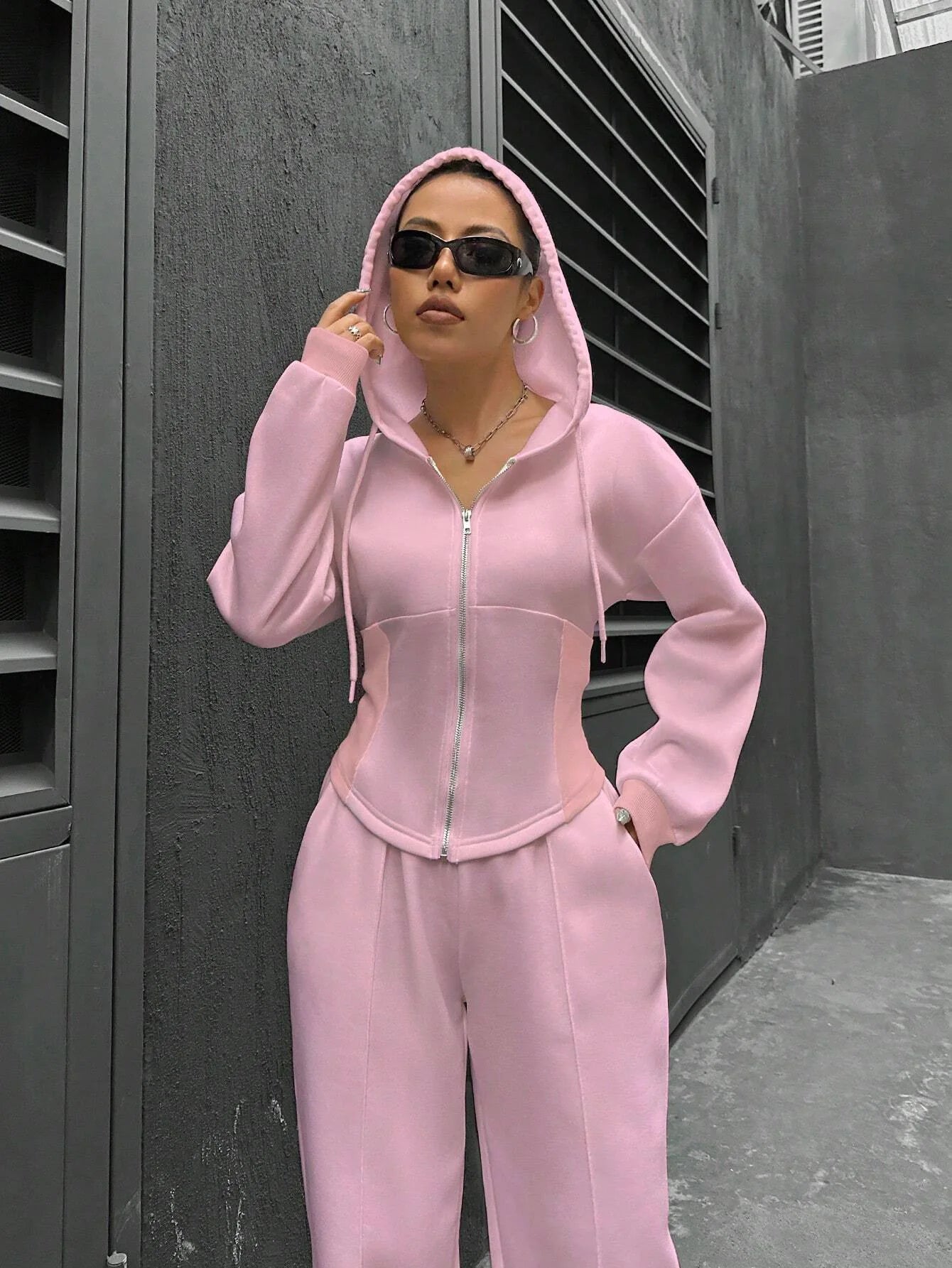 Women's Zip-Up Hoodie & Straight Trousers Set