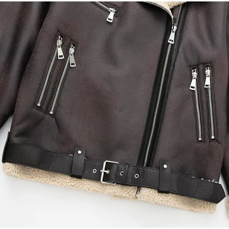Suninheart Winter New Coats and Jackets Warm Faux Leather Jacket Thick Oversize Outerwear Long Sleeve Luxury Women's Jacket 2025