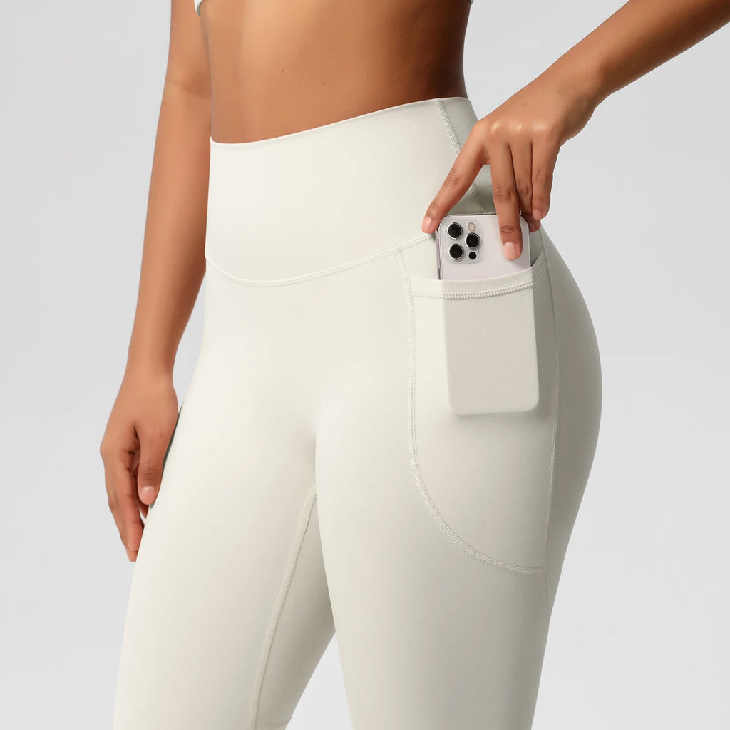 High Waist Women's Leggings Stretch Yoga Pants Tights With Pockets Push Up Fitness Running Sportswear Solid Color Pants