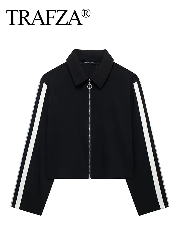 HH Women Casual Sports Suit Fashion Side Stripe Lapel Long Sleeve Zipper Jacket Female Chic Elastic Waist Wide Leg Pants