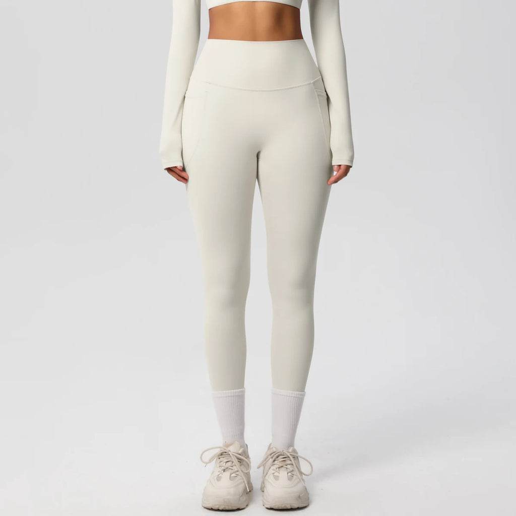 High Waist Women's Leggings Stretch Yoga Pants Tights With Pockets Push Up Fitness Running Sportswear Solid Color Pants