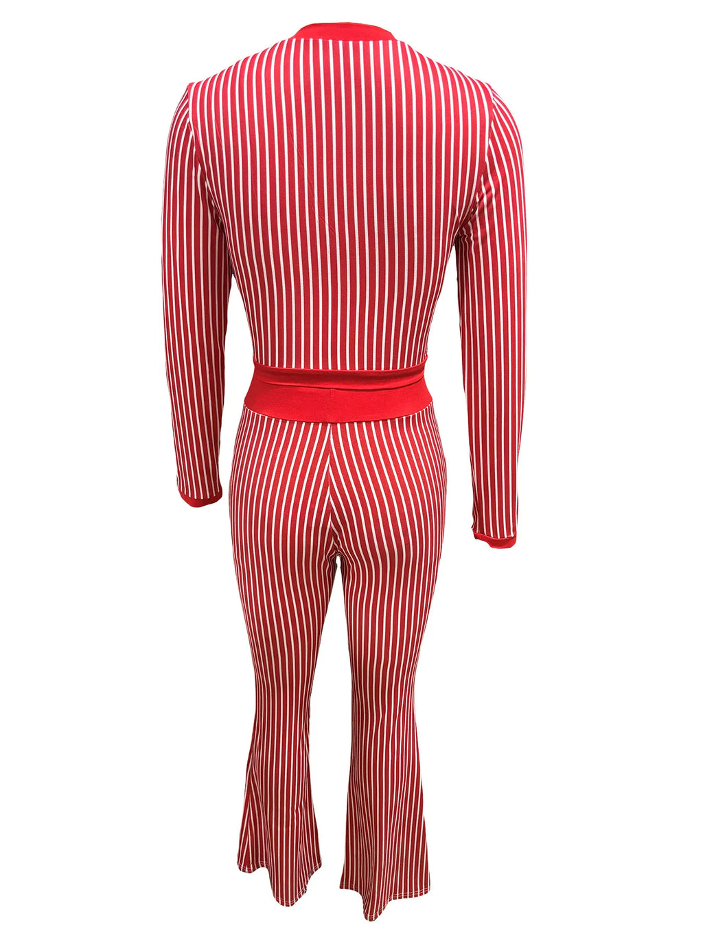 CM.YAYA Women's Set Long Sleeve Striped Crop T-shirt + Flare Pants Active Fitness Streetwear Two 2 Piece Sets Outfits Tracksuit