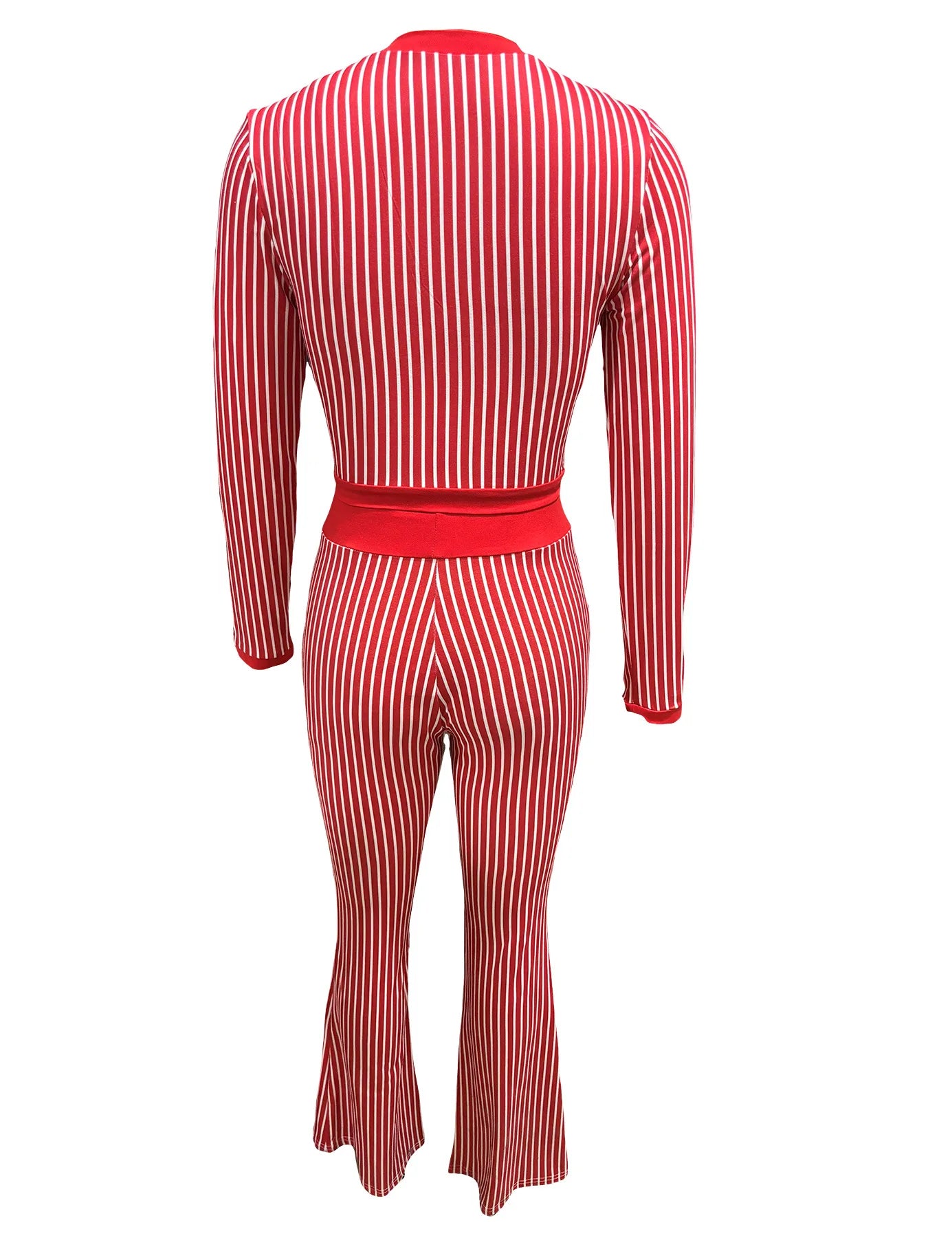 CM.YAYA Women's Set Long Sleeve Striped Crop T-shirt + Flare Pants Active Fitness Streetwear Two 2 Piece Sets Outfits Tracksuit