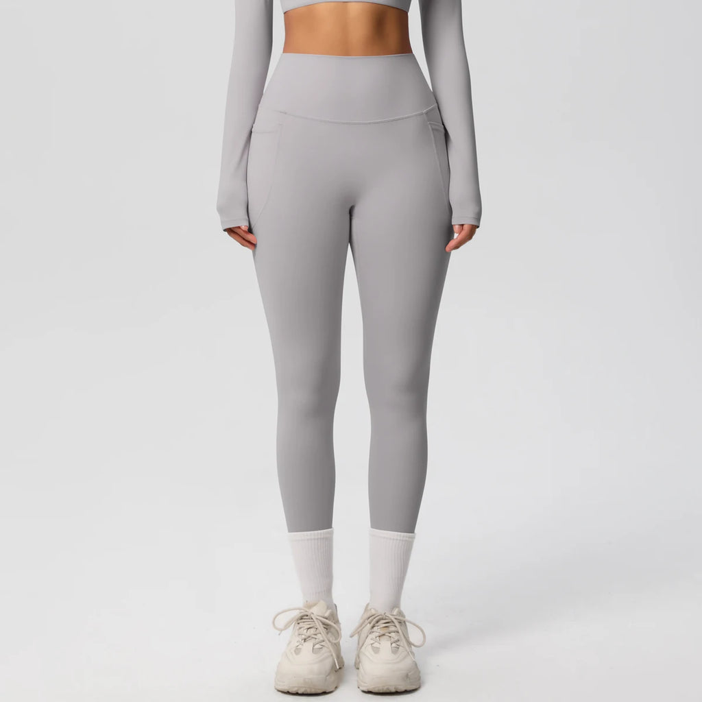 High Waist Women's Leggings Stretch Yoga Pants Tights With Pockets Push Up Fitness Running Sportswear Solid Color Pants