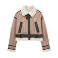 ETJ 2025 New synthetic sheepskin women's Coat Thickened thermal bomber Jacket Y2K lapel vintage winter fashion