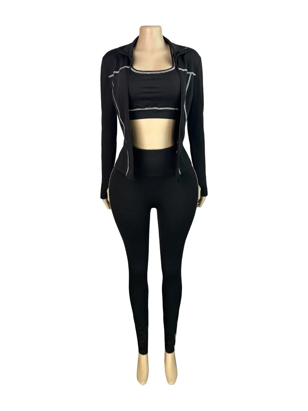 FLARORA Casual Sporty Three Piece Sets Woman Stripe Patchwork Sleeveless Vest+Jacket+Pant Outfits Female Yoga Fitness Tracksuits
