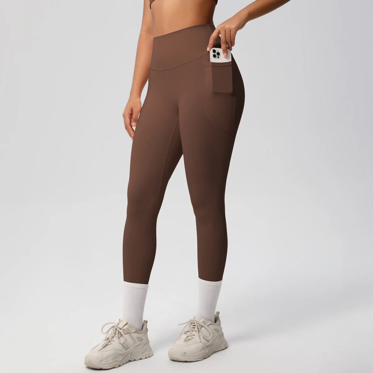 High Waist Women's Leggings Stretch Yoga Pants Tights With Pockets Push Up Fitness Running Sportswear Solid Color Pants