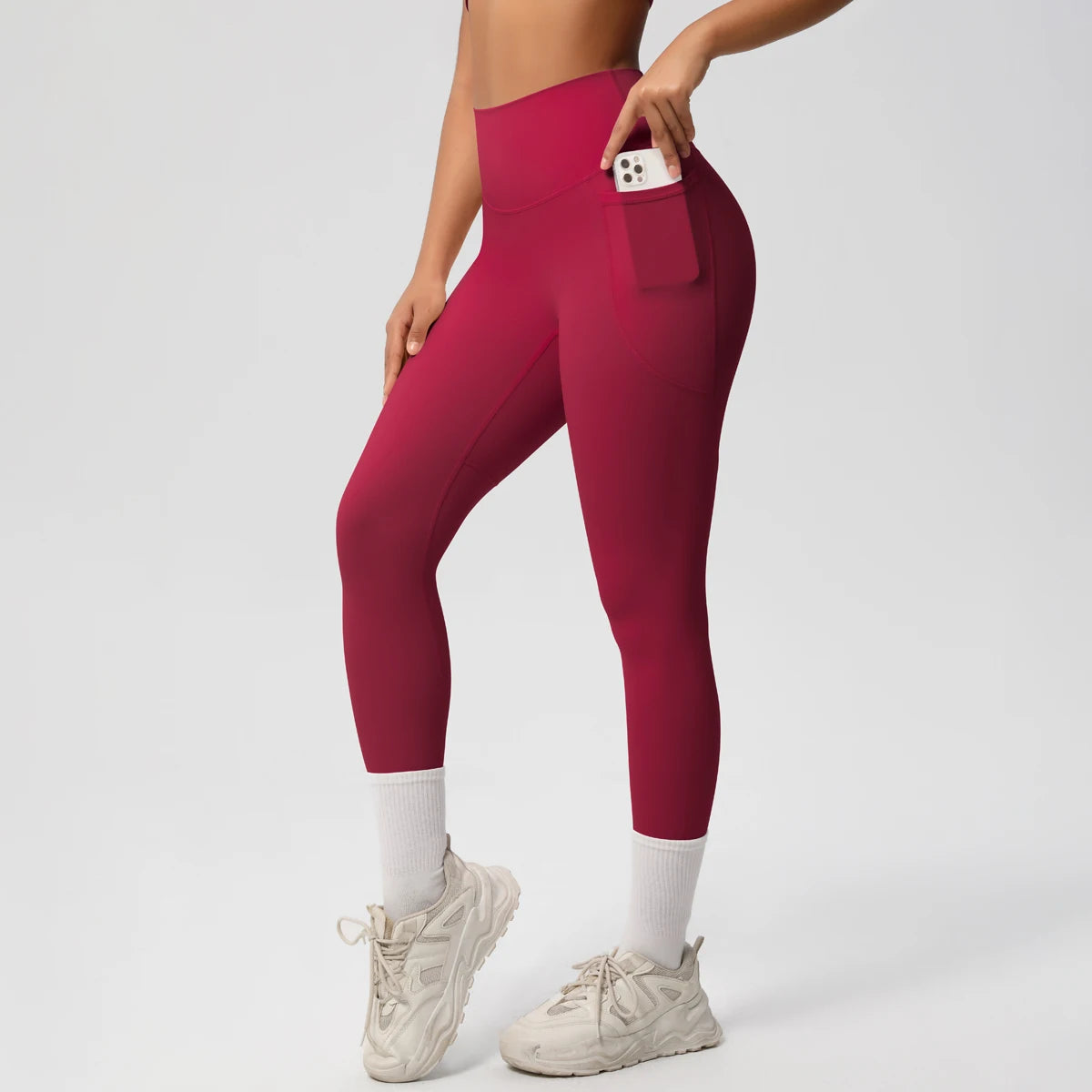 High Waist Women's Leggings Stretch Yoga Pants Tights With Pockets Push Up Fitness Running Sportswear Solid Color Pants