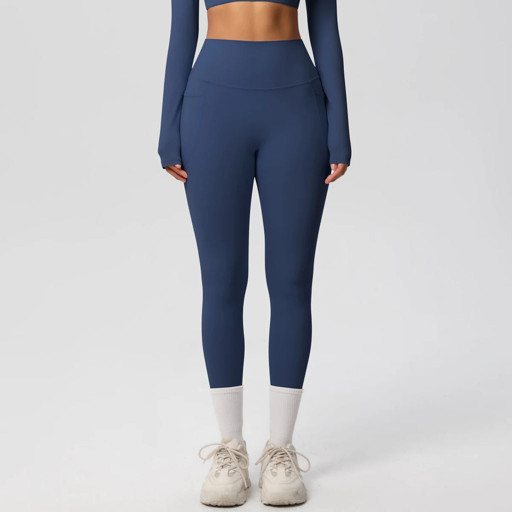 High Waist Women's Leggings Stretch Yoga Pants Tights With Pockets Push Up Fitness Running Sportswear Solid Color Pants
