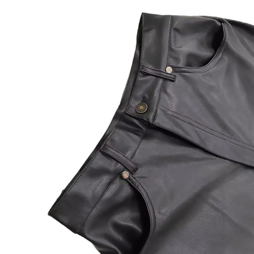 FAGADOER Y2K Punk Leather 2 Piece Sets Women Outfit Fashion Long Sleeve Buttons Crop Jacket And High Waisted Flare Pants Suit