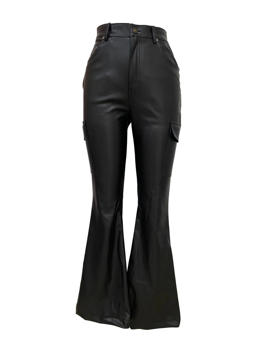 FAGADOER Y2K Punk Leather 2 Piece Sets Women Outfit Fashion Long Sleeve Buttons Crop Jacket And High Waisted Flare Pants Suit