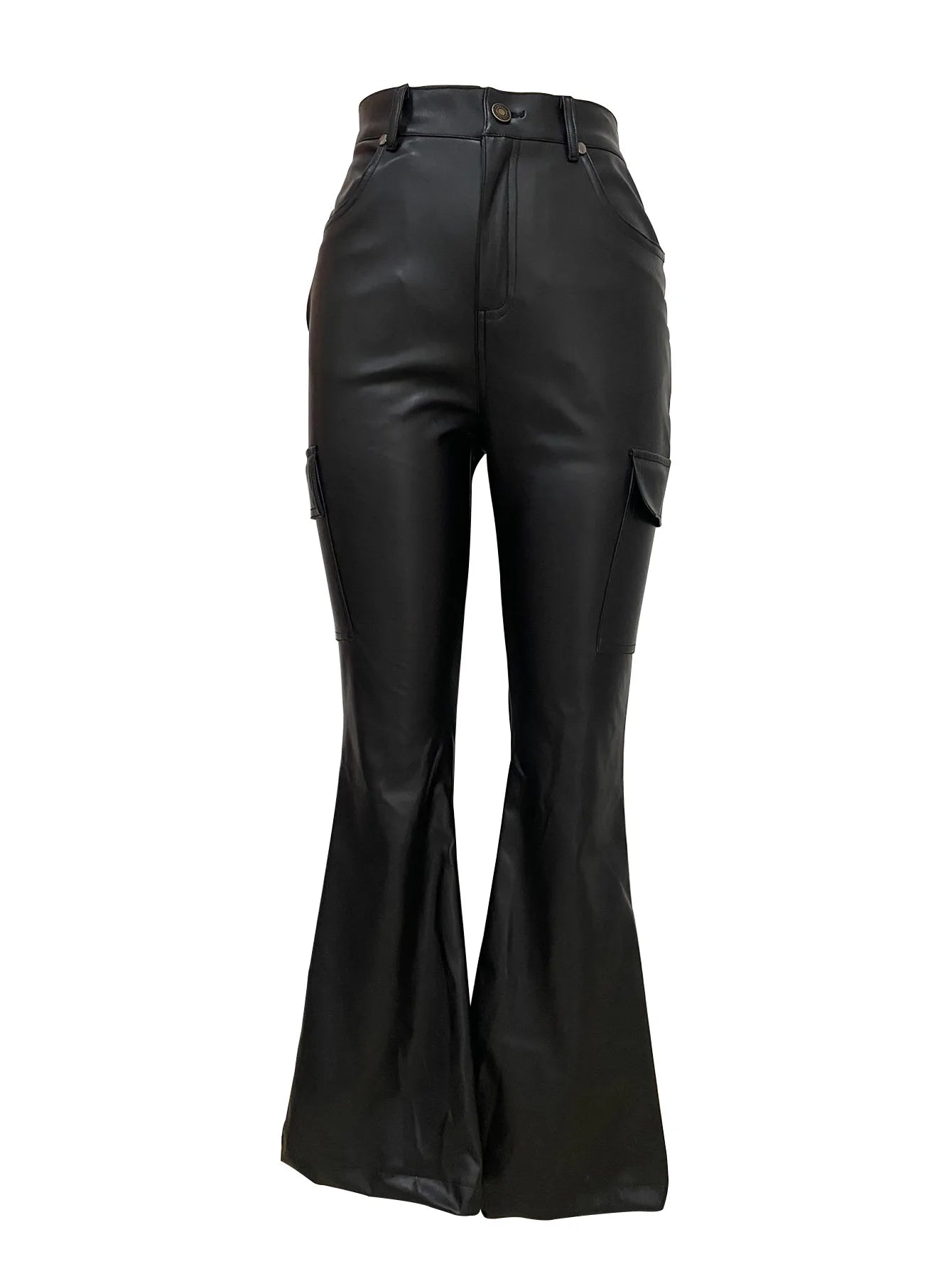 FAGADOER Y2K Punk Leather 2 Piece Sets Women Outfit Fashion Long Sleeve Buttons Crop Jacket And High Waisted Flare Pants Suit