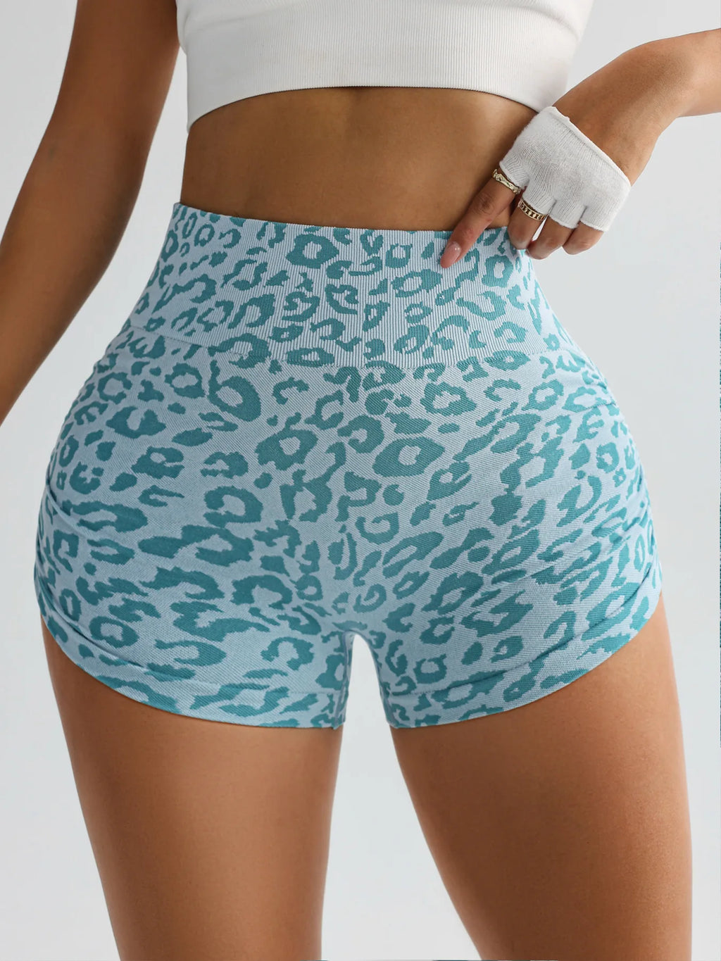 Women Leopard Gym Shorts Athletic Butt Lifting Workout Biker High Waist Yoga Pants Leggins Sports Fitness Short Tights