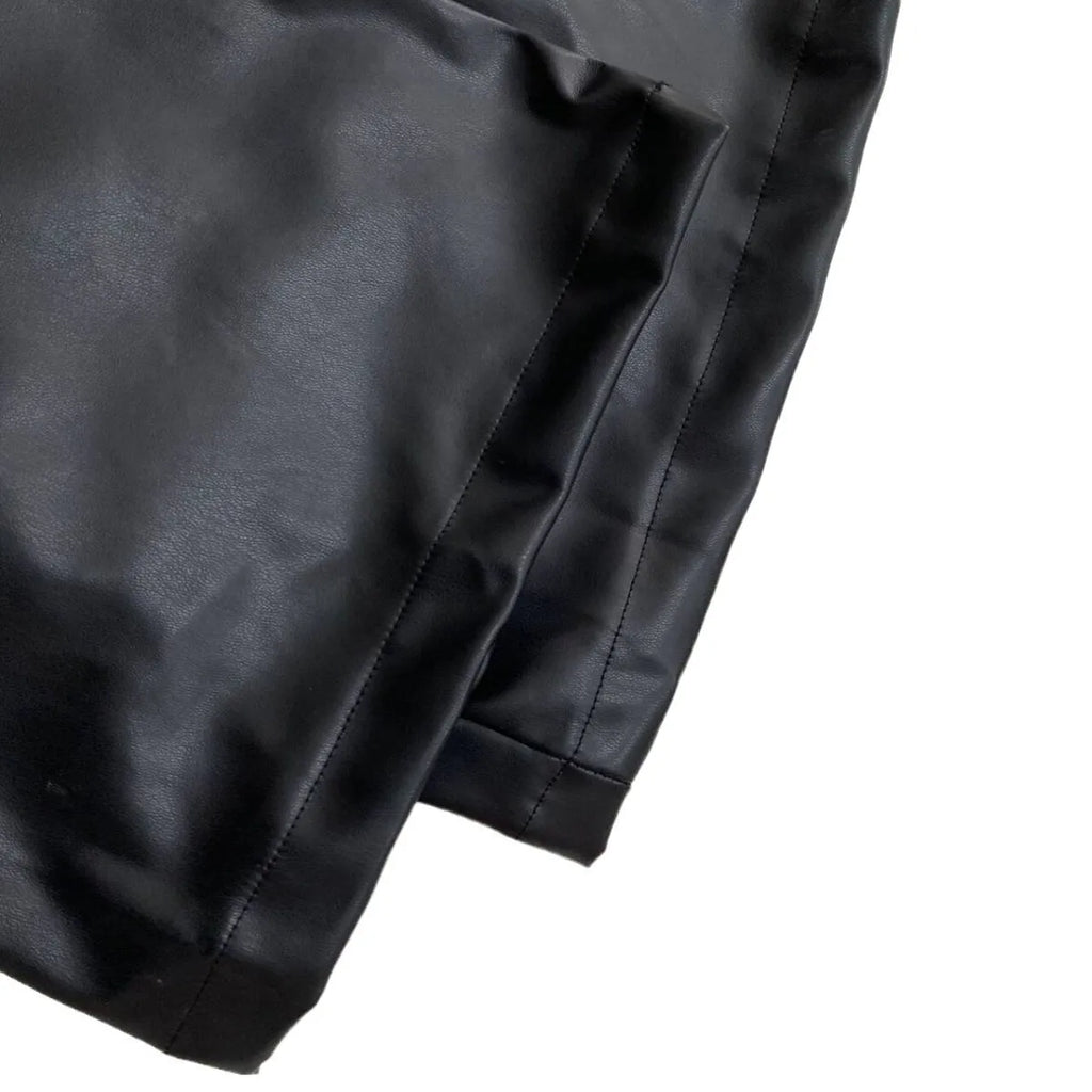 FAGADOER Y2K Punk Leather 2 Piece Sets Women Outfit Fashion Long Sleeve Buttons Crop Jacket And High Waisted Flare Pants Suit