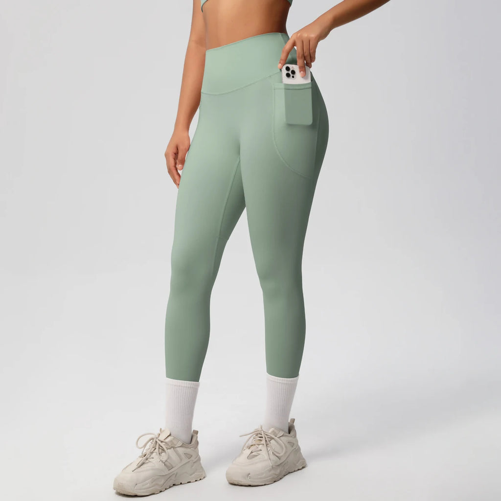 High Waist Women's Leggings Stretch Yoga Pants Tights With Pockets Push Up Fitness Running Sportswear Solid Color Pants