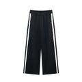 HH Women Casual Sports Suit Fashion Side Stripe Lapel Long Sleeve Zipper Jacket Female Chic Elastic Waist Wide Leg Pants