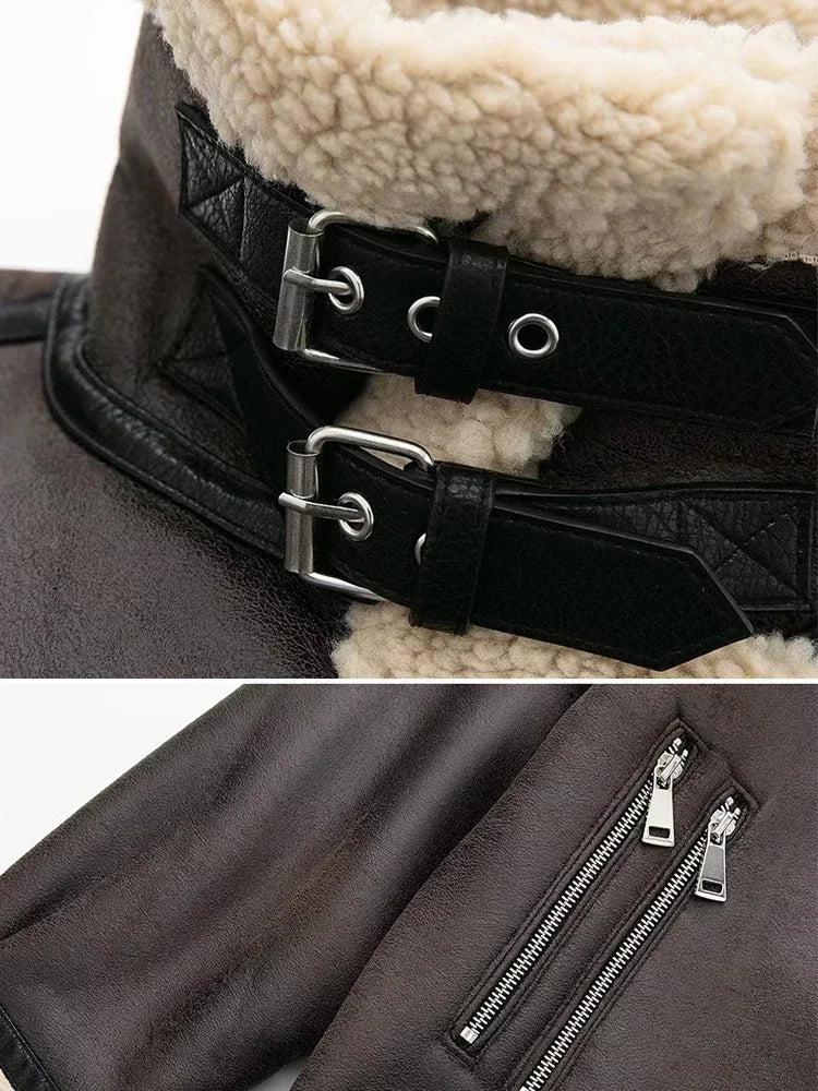 Suninheart Winter New Coats and Jackets Warm Faux Leather Jacket Thick Oversize Outerwear Long Sleeve Luxury Women's Jacket 2025