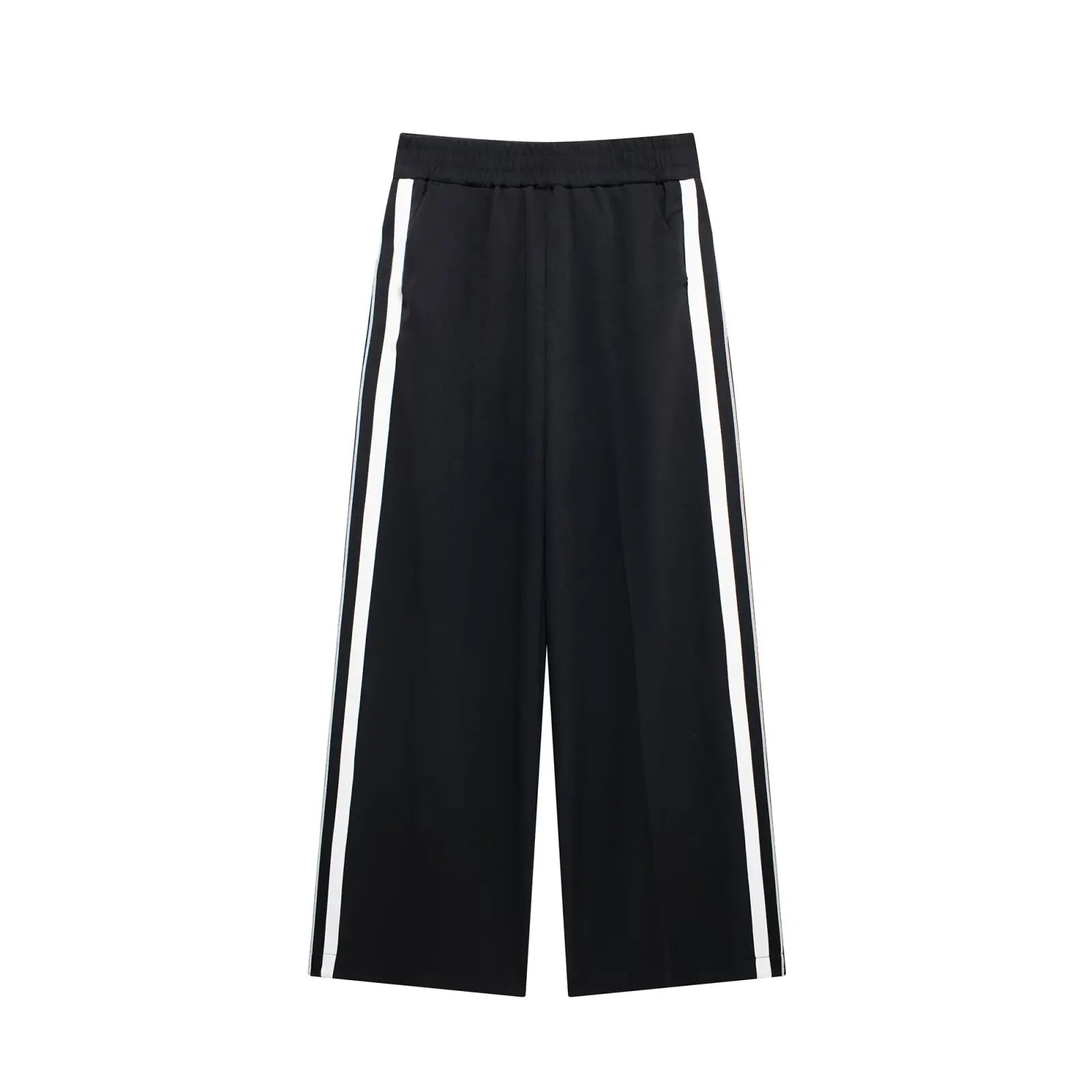 HH Women Casual Sports Suit Fashion Side Stripe Lapel Long Sleeve Zipper Jacket Female Chic Elastic Waist Wide Leg Pants