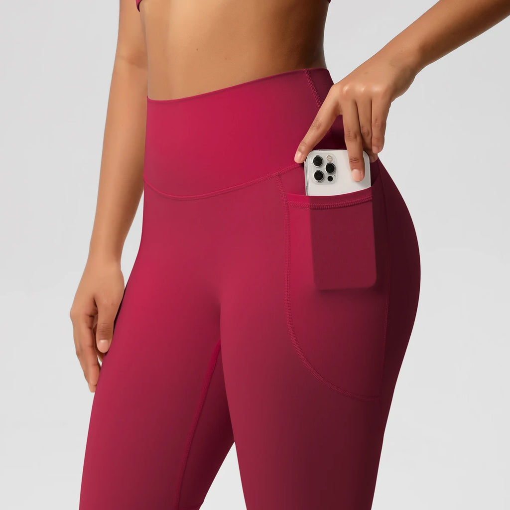 High Waist Women's Leggings Stretch Yoga Pants Tights With Pockets Push Up Fitness Running Sportswear Solid Color Pants
