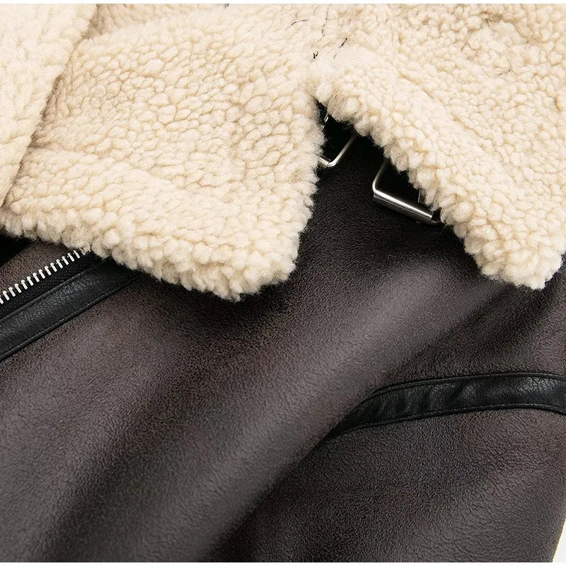 Suninheart Winter New Coats and Jackets Warm Faux Leather Jacket Thick Oversize Outerwear Long Sleeve Luxury Women's Jacket 2025