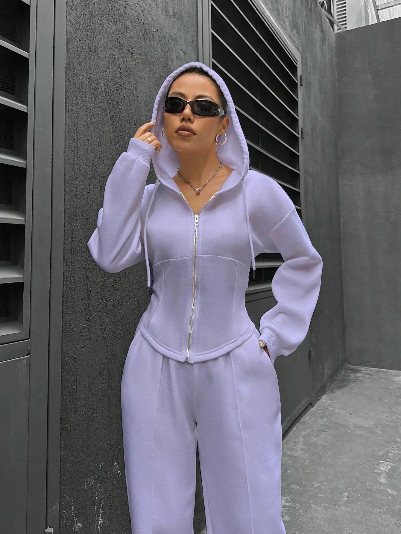 Women's Zip-Up Hoodie & Straight Trousers Set