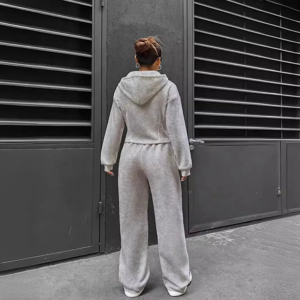 Women's Zip-Up Hoodie & Straight Trousers Set