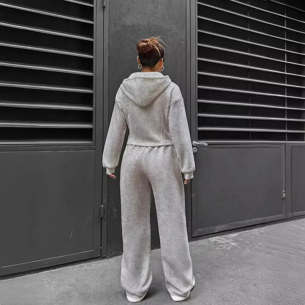 Women's Zip-Up Hoodie & Straight Trousers Set