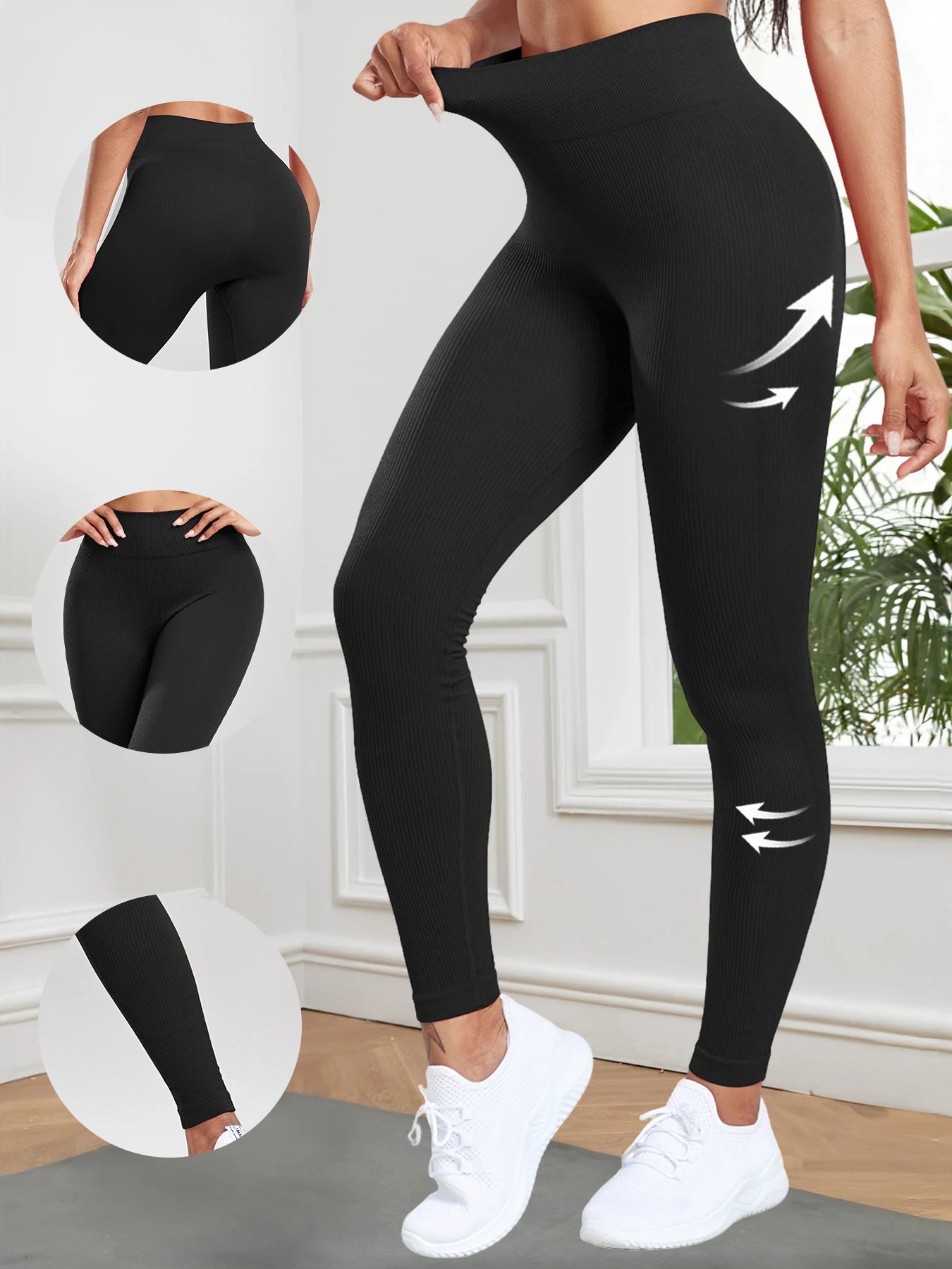 Women's Ribbed High-Waist Butt-Lifting Leggings